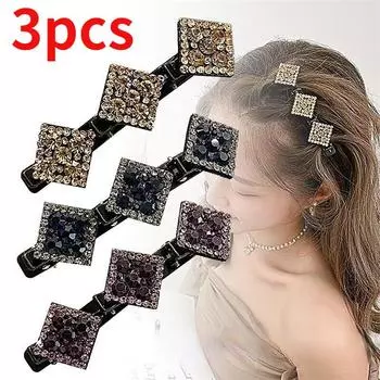 3 шт./компл., плетеные заколки для волос со сверкающими кристаллами и камнями, атласные тканевые ленты со стразами, заколки в виде утконоса разноцветный