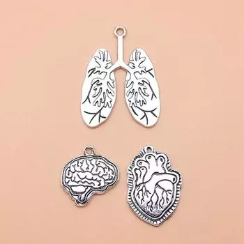 3 шт./компл., подвески в форме сердца, мозга, легких, принадлежности для изготовления ювелирных изделий, новые компоненты