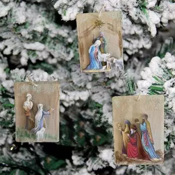 3 шт./компл. подвесное украшение для рождественской сцены, прочная рождественская елка, резьба по дереву, украшение для рождения Иисуса, кулон, праздничный подарок 1 Set