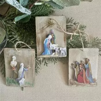 3 шт./компл. подвесное украшение для рождественской сцены, прочная рождественская елка, резьба по дереву, украшение для рождения Иисуса, кулон, праздничный подарок 1 Set