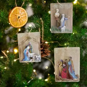 3 шт./компл. подвесное украшение для рождественской сцены, прочная рождественская елка, резьба по дереву, Иисус