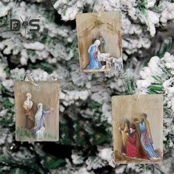3 шт./компл. подвесное украшение для рождественской сцены, прочная рождественская елка, резьба по дереву, украшение для рождения Иисуса, кулон, праздничный подарок 1 Set