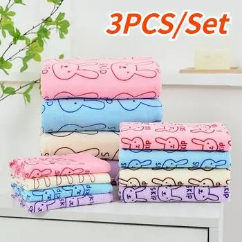 3 шт./компл. полотенце для ванной комнаты с кроликом, ткань из микрофибры, полотенце для лица, доступный домашний набор быстросохнущих полотенец 3PCS/set розовый