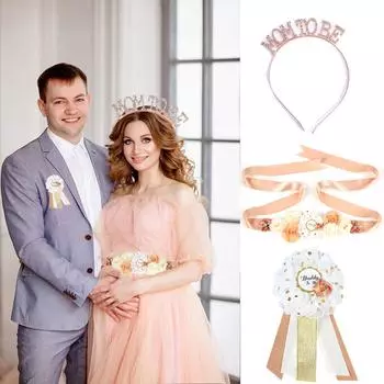 3 шт./компл., пояс для платья Mom To Be, инкрустированный бриллиантами ободок для волос, цветочный значок для будущего папы, украшение для детского душа, день рождения, товары для вечеринок