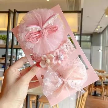 3 шт./компл. повязка на голову для маленьких девочек, милый кружевной цветок с бантом, детская лента для волос, эластичный мягкий хлопковый головной убор для новорожденных, аксессуары для волос для девочек