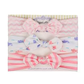 3 шт./компл. повязки на голову для новорожденных, эластичная повязка для волос, детские головные уборы в полоску и горошек для девочек, тюрбан с цветочным принтом и бантом, аксессуары для волос