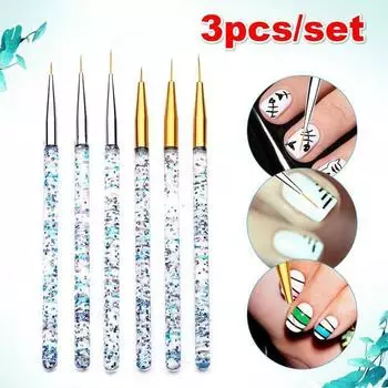 3 шт./компл., прозрачная ручка для дизайна ногтей, полосатая линия, кисть для рисования, акриловый узор, ручка для рисования своими руками, инструмент для маникюра золотой