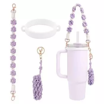 3 шт./компл. ремень для ручки бутылки с водой 8-40 унций стакан силиконовое кольцо безопасности ручной работы цветок держатель для переноски подвеска на шнурке аксессуары для чашки розовый