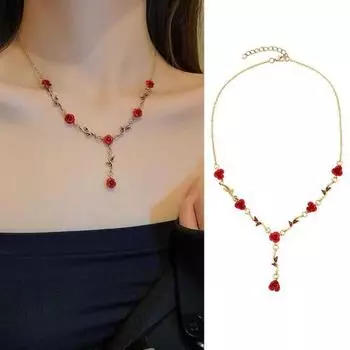 3 шт./компл. Ретро женский свадебный комплект ювелирных изделий в форме розы, кулон со стразами, ожерелье, регулируемые серьги, висячие серьги, комплект C