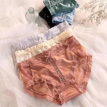 3 шт./компл. роскошное атласное кружевное нижнее белье для женщин, сексуальные кружевные сетчатые трусики, удобные дышащие трусы, милые женские трусы M