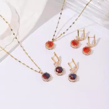 3 шт./компл. роскошные красочные круглые висячие серьги с кубическим цирконием, комплекты ювелирных изделий для женщин, свадебные повседневные аксессуары с ожерельем из нержавеющей стали разноцветный