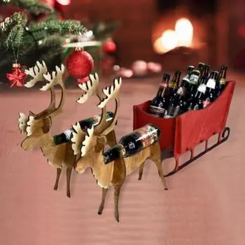 3 шт./компл. Рождественский держатель для винных бутылок в виде лося, деревянные сани, подставка для пивных бутылок, органайзер, стойка для дома, кухни, ресторана, бара, обеденного стола, рабочего стола 1 Set