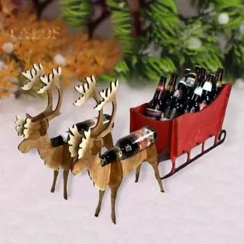 3 шт./компл. Рождественский держатель для винных бутылок в виде лося, деревянные сани, подставка для пивных бутылок, органайзер, стойка для дома, кухни, ресторана, бара, обеденного стола, рабочего стола 1 Set