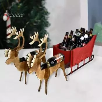 3 шт./компл. Рождественский держатель для винных бутылок в виде лося, деревянные сани, подставка для пивных бутылок, органайзер, стойка для дома, кухни, ресторана, бара, обеденного стола, рабочего стола 1 Set