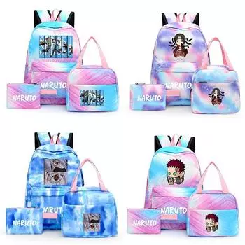 3 шт./компл. рюкзак аниме «Наруто» для девочек, сумка для обеда, холст для мальчиков, школьный рюкзак, студенческие сумки для ноутбука, комплект, детская сумка-ручка