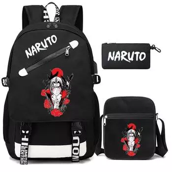 3 шт./компл., рюкзак аниме «Наруто» для мальчиков и девочек, сумка для книг в школу, большая вместительная студенческая сумка для книг, мужская и женская дорожная сумка для отдыха, рюкзаки