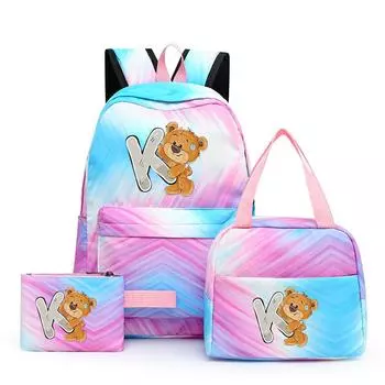 3 шт./компл., рюкзак с милым медвежонком, 26 английских букв, обратно в школу, детский рюкзак, сумка для обеда для мальчиков и девочек, пенал, студенческая сумка