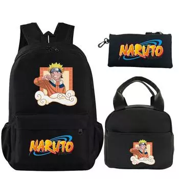 3 шт./компл., рюкзак с принтом аниме Наруто и сумка для обеда, пенал для подростков, детский школьный рюкзак для девочек и мальчиков