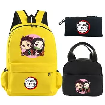 3 шт./компл. рюкзак «Убийца Демонов» в стиле аниме с сумкой для обеда, пенал для девочек и мальчиков, школьная сумка для мужчин и женщин, дорожная сумка Mochila