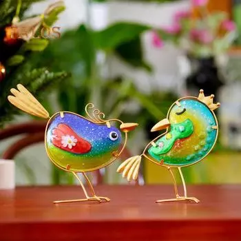 3 шт./компл. садовое стеклянное украшение в виде птицы, устойчивое к погодным условиям, внутреннее и внешнее дворовое искусство, металлическая проволока, витражное стекло, стоящая мультяшная статуя птицы 1 Set