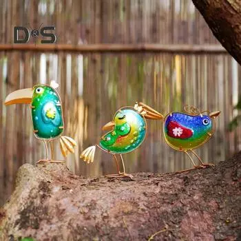 3 шт./компл. садовое стеклянное украшение в виде птицы, устойчивое к погодным условиям, внутреннее и внешнее дворовое искусство, металлическая проволока, витражное стекло, стоящая мультяшная статуя птицы 1 Set