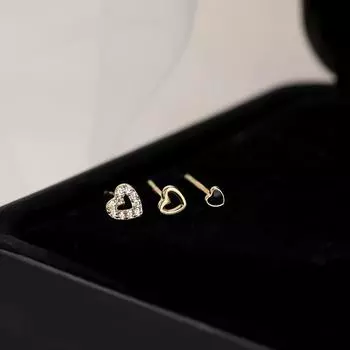 3 шт./компл. серьги-гвоздики с бриллиантами в форме сердца для женщин, мини-изящные серьги, ювелирные изделия золотой