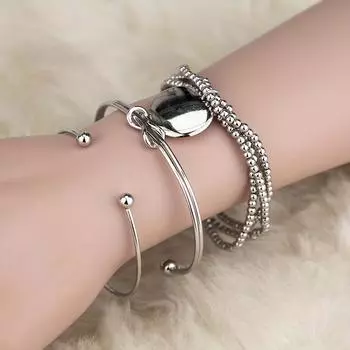 3 шт./компл. серебряного цвета, завязанный бисером, многослойный геометрический браслет, два браслета, один браслет для мужчин