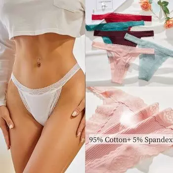 3 шт./компл., сексуальные стринги, кружевные стринги, трусики с низкой посадкой для женщин, хлопковое нижнее белье с Т-образной спинкой, женские трусы-бикини, S-XL M чёрный