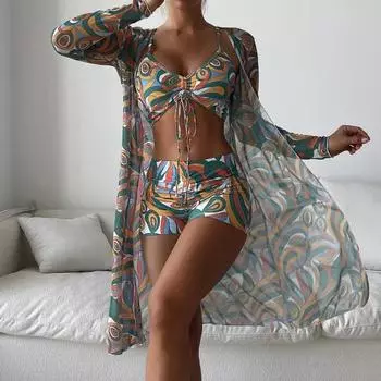 3 шт./компл. сексуальный женский купальник с принтом, спа, пляжная одежда, купальник с эластичной резинкой на талии, комплект одежды для водных видов спорта XL