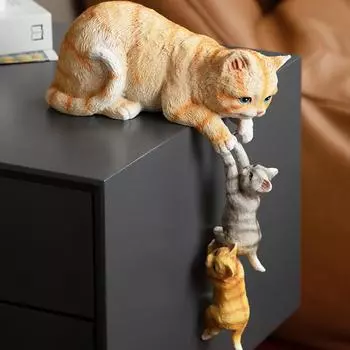 3 шт./компл., смоляные милые скульптуры кота, держащего котенка, статуэтки, украшения для стола, креативный подарок ручной работы для домашнего декора