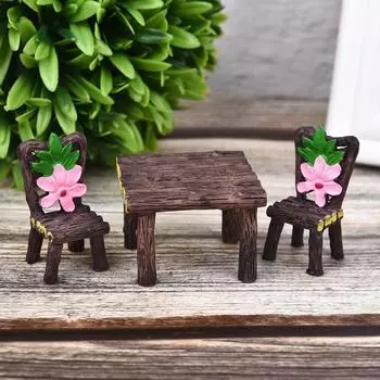 3 шт./компл., стул для стола, изделия из смолы, микро пейзажный орнамент, миниатюрное украшение для сказочного сада B-Round table with flowers