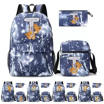 3 шт./компл., сумка для книг «Маленький мишка», 26 английских букв, школьный рюкзак, детский кавайный подарок с пеналом, сумка на плечо, рюкзак