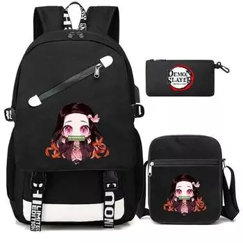 3 шт./компл., сумка для книг в стиле аниме «Убийца демонов», рюкзак большой емкости, студенческий школьный рюкзак для подростков, рюкзаки для мальчиков и девочек, обратно в школу