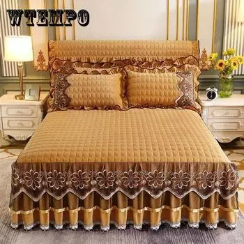 3 шт./компл., теплая бархатная юбка-кровать с кристаллами, осенне-зимняя утепленная бархатная нескользящая кружевная большая простыня 150*200cm