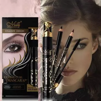 3 шт./компл. тушь для макияжа глаз, подводка для глаз и карандаш для бровей, набор для макияжа, водостойкие завитки чёрный