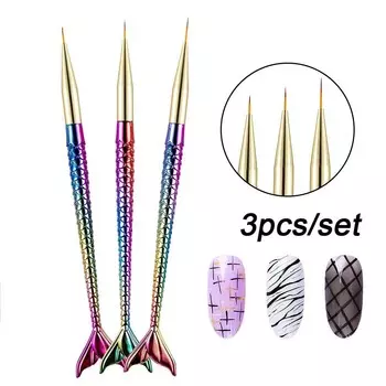 3 шт./компл. УФ-гель для наращивания ногтей Mermaid Nail Art Liner Pen Mermaid Pull Wire Nail Brush Nail Salon 3Pcs/set