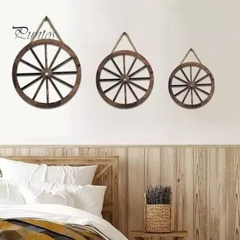 3 шт./компл. Украшение для стены в виде колеса телеги для дома, офиса, гостиной, ванной комнаты, настенное искусство, деревенское винтажное деревянное колесо, подвесное украшение, подвеска 3pcs