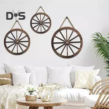 3 шт./компл. Украшение для стены в виде колеса телеги для дома, офиса, гостиной, ванной комнаты, настенное искусство, деревенское винтажное деревянное колесо, подвесное украшение, подвеска 3pcs