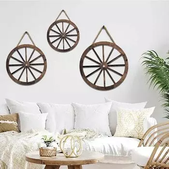 3 шт./компл. Украшение для стены в виде колеса телеги для дома, офиса, гостиной, ванной комнаты, настенное искусство, деревенское винтажное деревянное колесо, подвесное украшение, подвеска 3pcs