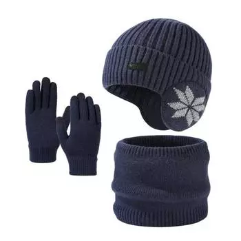 3 шт./компл. унисекс шапка шарф перчатки комплект ухо отворот дизайн снежинка принт шапка термо плюшевая подкладка утеплитель для шеи сенсорный экран перчатки комплект светло-серый