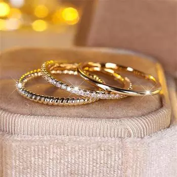 3 шт./компл., винтажные женские кольца золотого цвета с CZ, набор обручальных колец, обручальные кольца невесты для женщин 6 золотой