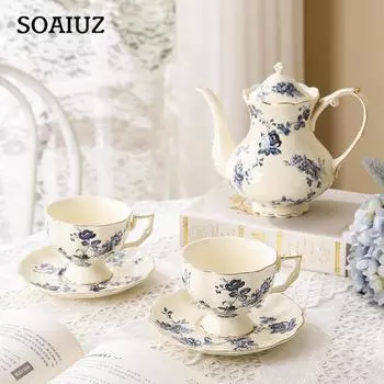 3 шт./компл. винтажный чайный сервиз с цветочным рисунком, чайные чашки (240мл), Заварочный чайник (900мл), Китайский чайный сервиз, чайный сервиз, чайные чашки и набор блюдец для взрослых, фарфоровый чайный сервиз красный