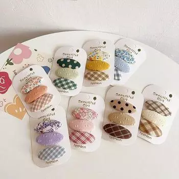 3 шт./компл. заколка для волос в стиле ретро, однотонная полосатая заколка для волос для девочек, эстетичные винтажные заколки с цветочным принтом, детские головные уборы синий