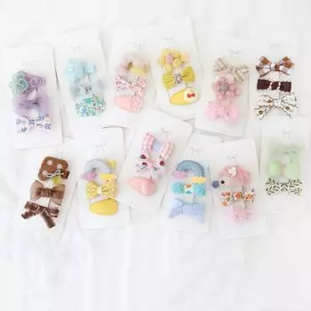 3 шт./компл. заколки для волос для маленьких девочек, милый бант принцессы, заколки Хари с цветочным принтом, плюшевая челка, боковой зажим, аксессуары для волос для маленьких девочек