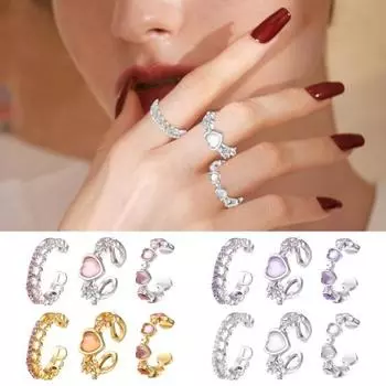 3 шт./компл. женщин искусственный опал в форме сердца полое регулируемое открытое кольцо для выпускного вечера леди розовый