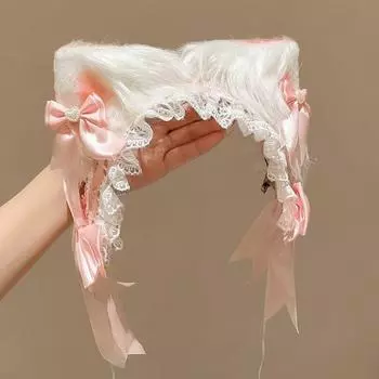 3 шт./компл. Женская Y2K Девушка Ручной работы Бант Кружевная Повязка на голову Кошачьи ушки Заколка для волос Кавайная Повязка на голову Лолита Косплей Аксессуары для волос