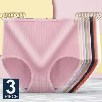 3 шт./компл. женские бесшовные трусики с высокой талией, женское нижнее белье, 6 однотонных цветов, M-XXL, женские сексуальные трусы, нижнее белье