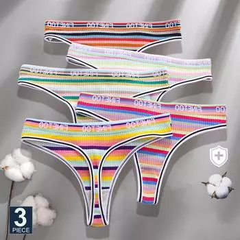 3 шт./компл. женские хлопковые бесшовные стринги сексуальное красочное полосатое нижнее белье трусики S-XL стринги женское нижнее белье с надписью на талии S