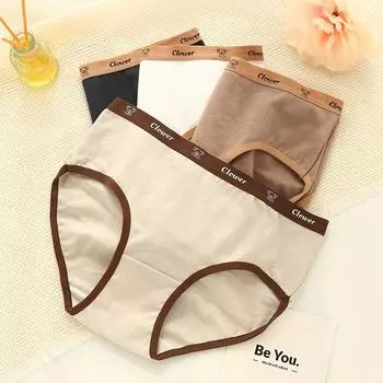 3 шт./компл. женские хлопковые трусики со средней талией Alphabet Mirade Color, мягкие дышащие треугольные трусики M чёрный