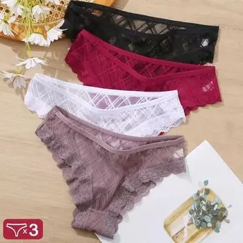 3 шт./компл. женские трусики сексуальное нижнее белье кружевные трусики женское белье женские кружевные трусы с цветочным принтом перспективный дизайн Finetoo женские трусики SET 1-M